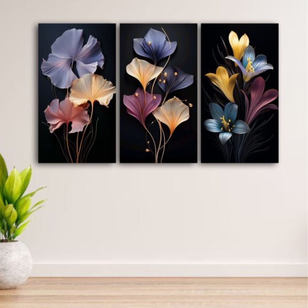 Set Of 3 Flowers Art Metal Frames