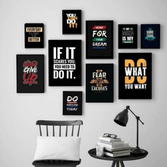 Modern 10-piece Yellow & Black Motivational Wall Art Set
