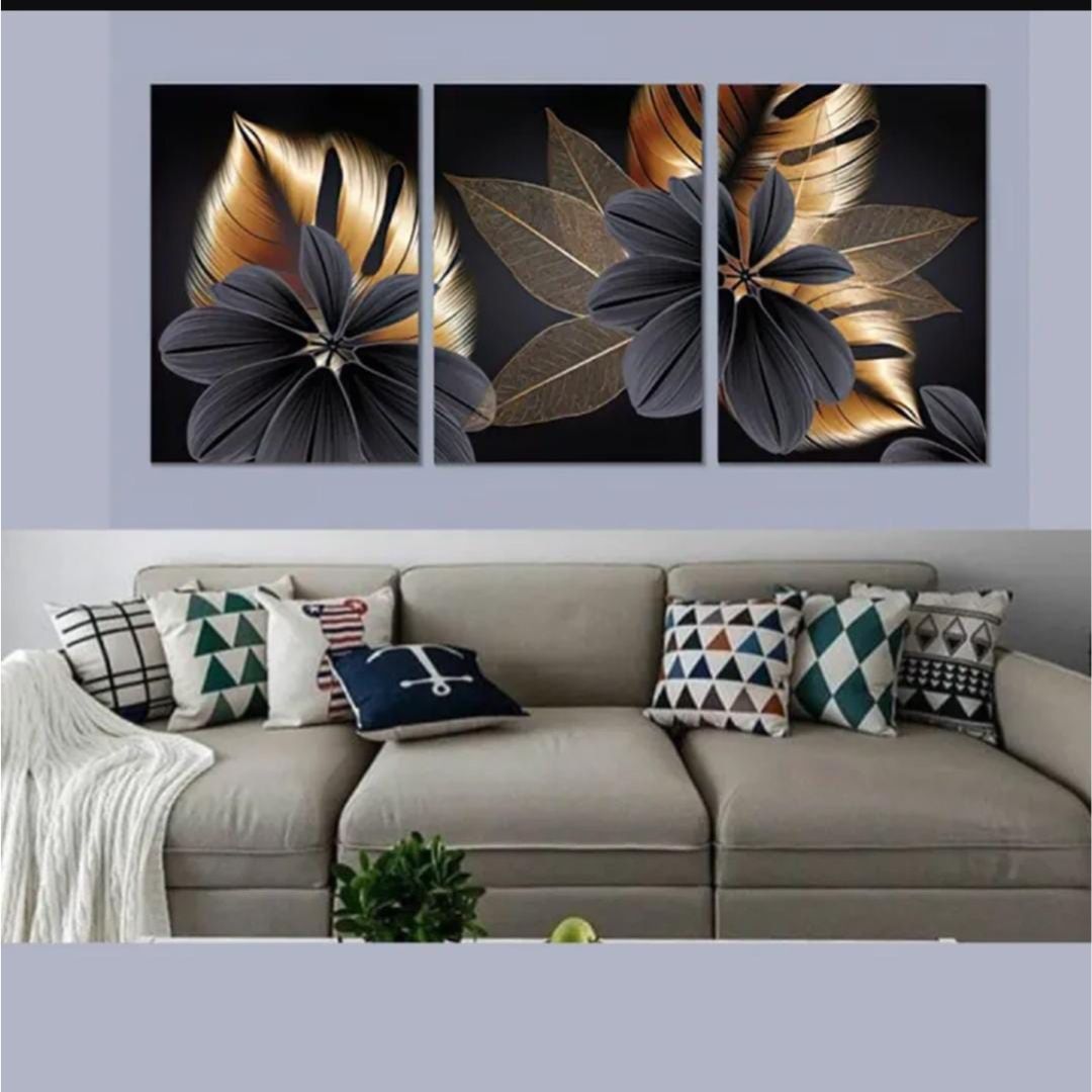 Luxury Floral Wall Art Set – 3 Wooden Frames