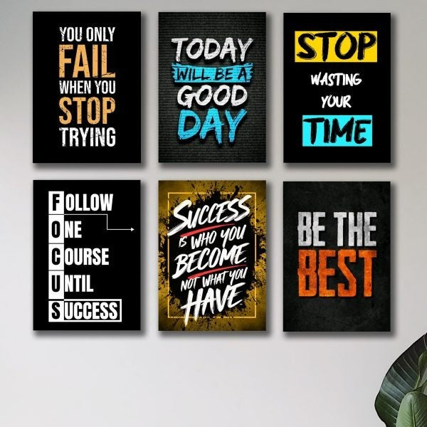 Set Of 6 Motivational Wooden Canvas Frames